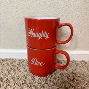 NWOT Red Naughty and Nice Mug Set